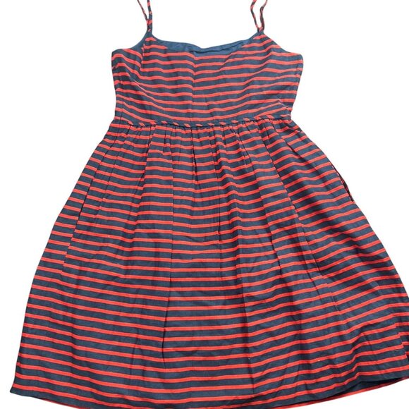 J. Crew Linen Preppy Size 6 Navy & Red Striped Lined Dress With Spaghetti Straps - Picture 9 of 9